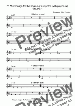 page one of 25 Microsongs for the begining trumpeter (with playback) 