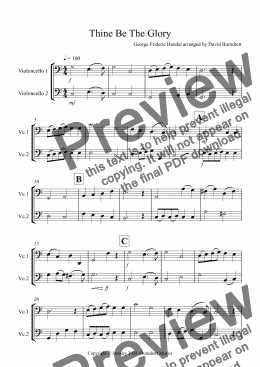 page one of Thine Be The Glory for Cello Duet