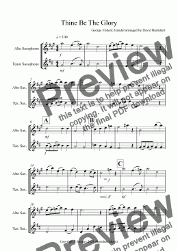 page one of Thine Be The Glory for Alto and Tenor Saxophone Duet