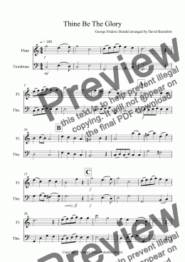 page one of Thine Be The Glory for Flute and Trombone Duet