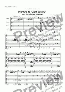 page one of Overture to 'Light Cavalry' arr. forClarinet Quartet