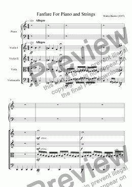 page one of Fanfare For Piano And Strings