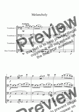 page one of Melancholy - Trombone Quartet
