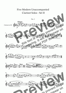 page one of Five Modern Unaccompanied  Clarinet Solos - Set II