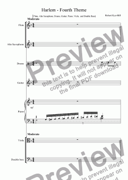 page one of Harlem - Fourth Theme [ Flute, Alto Saxophone, Drums, Guitar,  Piano, Viola, Double Bass]