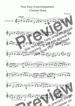 page one of Four Easy Unaccompanied   Clarinet Solos