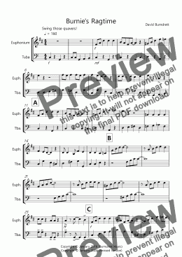 page one of Burnie's Ragtime for Euphonium and Tuba Duet
