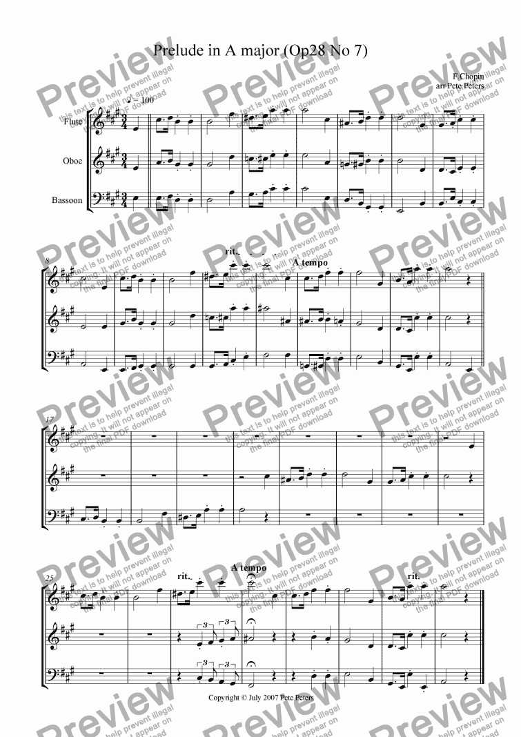 page one of Prelude in A major [Chopin] WW Trio