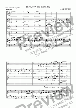 page one of The Arrow and The Song for S.A.T,B. Choir and Piano