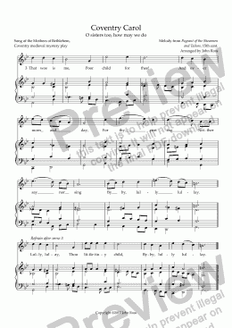 page one of Coventry Carol - arranged with descant