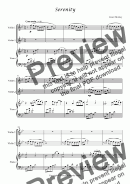 page one of  Serenity. Original for Violin Duet