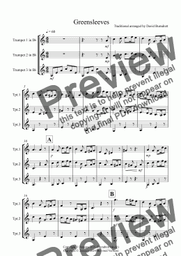 page one of Greensleeves for Trumpet Trio