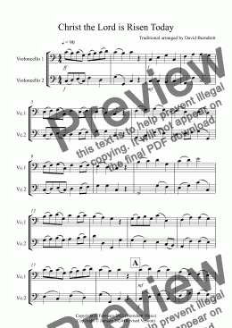 page one of Christ the Lord is Risen Today for Cello Duet