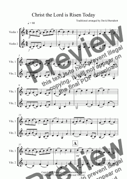 page one of Christ the Lord is Risen Today for Violin Duet