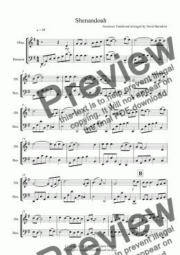 page one of Shenandoah for Oboe and Bassoon Duet