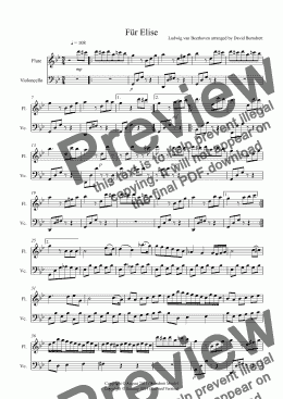 page one of Für Elise for Flute and Cello Duet