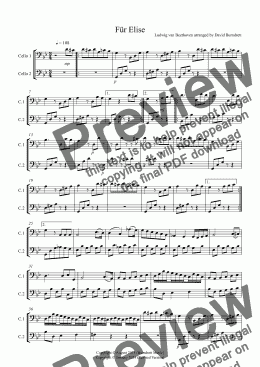 page one of Für Elise for Cello Duet