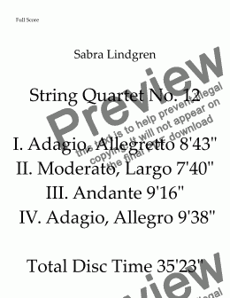 page one of String Quartet No. 12 I. Adagio, Allegretto