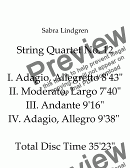 page one of String Quartet No. 12  III. Andante