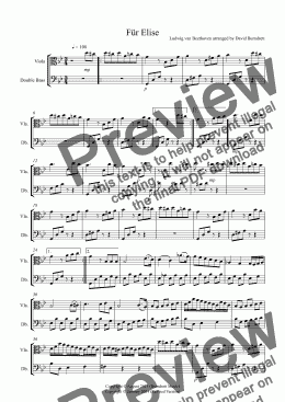 page one of Für Elise for Viola and Double Bass Duet