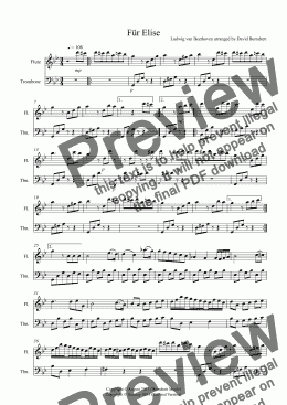 page one of Für Elise for Flute and Trombone Duet