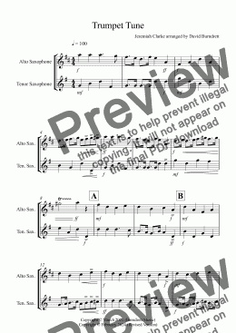 page one of Trumpet Tune for Alto and Tenor Saxophone Duet