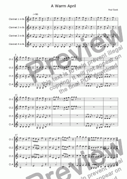 page one of Warm April clarinet version