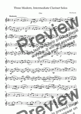 page one of Three Modern, Unaccompanied, Intermediate Clarinet Solos