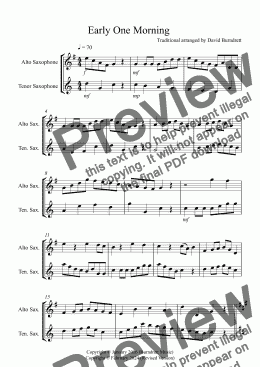 page one of Early One Morning for Alto and Tenor Saxophone Duet