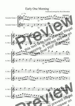 page one of Early One Morning for Guitar Duet