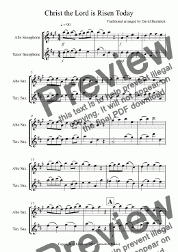 page one of Christ the Lord is Risen Today for Alto and Tenor Saxophone Duet