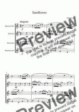 page one of Sunflower - Saxophone Quartet