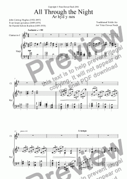 page one of All Through the Night for Harp and Clarinet