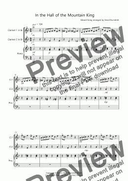 page one of In the Hall of the Mountain King for Clarinet Duet