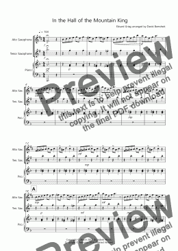 page one of In the Hall of the Mountain King for Alto and Tenor Saxophone Duet