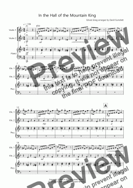 page one of In the Hall of the Mountain King for Violin Duet