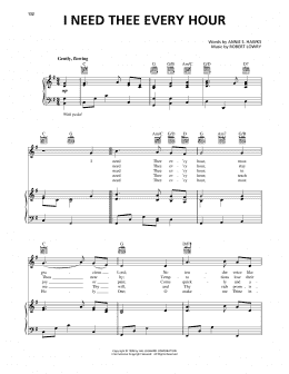 page one of I Need Thee Every Hour (Piano, Vocal & Guitar Chords (Right-Hand Melody))