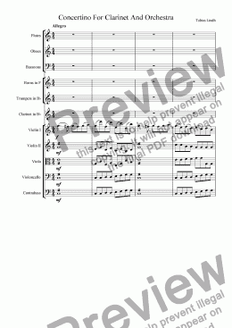page one of Concertino For Clarinet And Orchestra