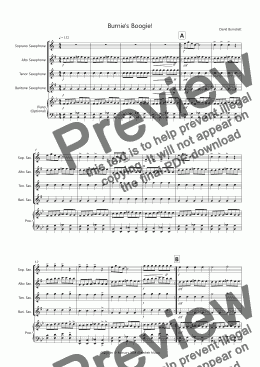 page one of Burnie's Boogie! for Beginning Saxophone Quartet
