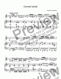 page one of Goedicke, Alexander - Concert Etude for trumpet Bb & piano, Op 49 