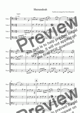 page one of Shenandoah for Tuba Quartet