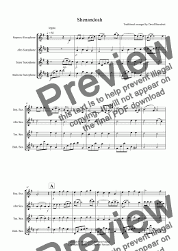 page one of Shenandoah for Saxophone Quartet
