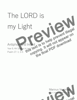 page one of Antiphon and Introit: Year B, Lent 4 - "The LORD is my Light" - Psalm 27 (Vulgate - 26): 1, 3-5; SATB, organ, and congregation