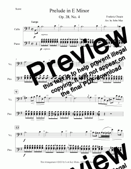 page one of Chopin Prelude in E minor-Cello Solo