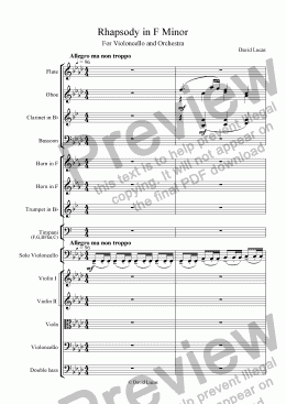 page one of Rhapsody in F Minor for Violoncello and Orchestra