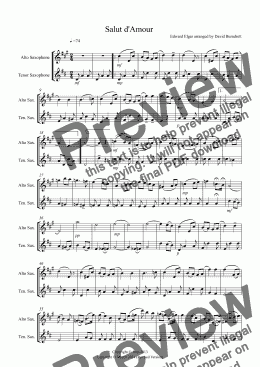 page one of Salut d'Amour for Alto and Tenor Saxophone Duet