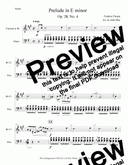 page one of Chopin Prelude in E minor-Bb Clarinet Solo