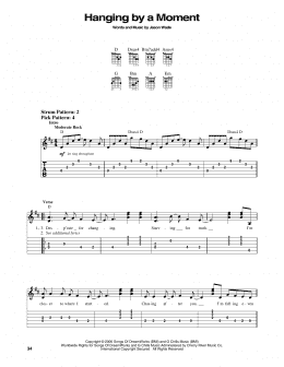 page one of Hanging By A Moment (Easy Guitar Tab)