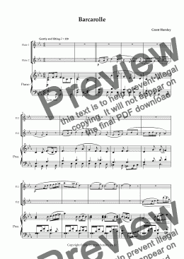 page one of  "Barcarolle" Original For Flute Duet and Piano.