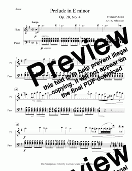 page one of Chopin Prelude in E minor-Flute Solo